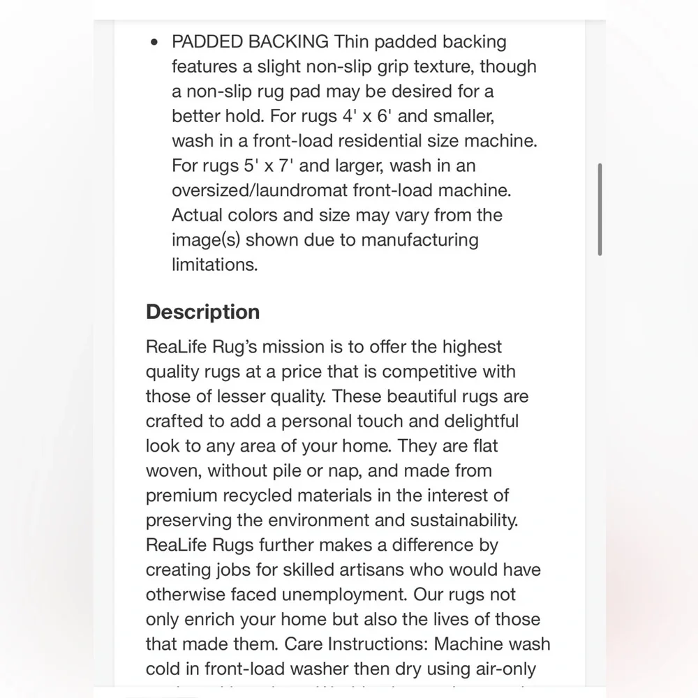 REALLIFE RUGS NWT Machine Washable Padded Joy Area Rug -Beige/Ivory -3x5 - Picture 7 of 10